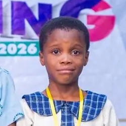 Ejiro Bethel, third-place finalist, on stage at the Akinyele Spelling Challenge 2026