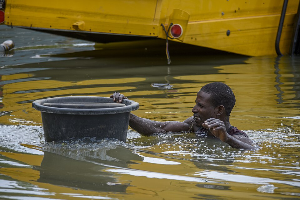 Floodwaters surrounding a village in Auyo, Jigawa State, Nigeria